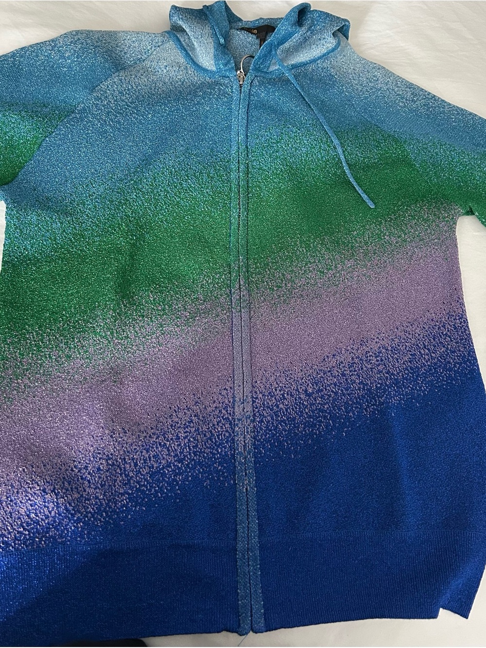 Maje Woman Blue Metallic Hooded Sweater